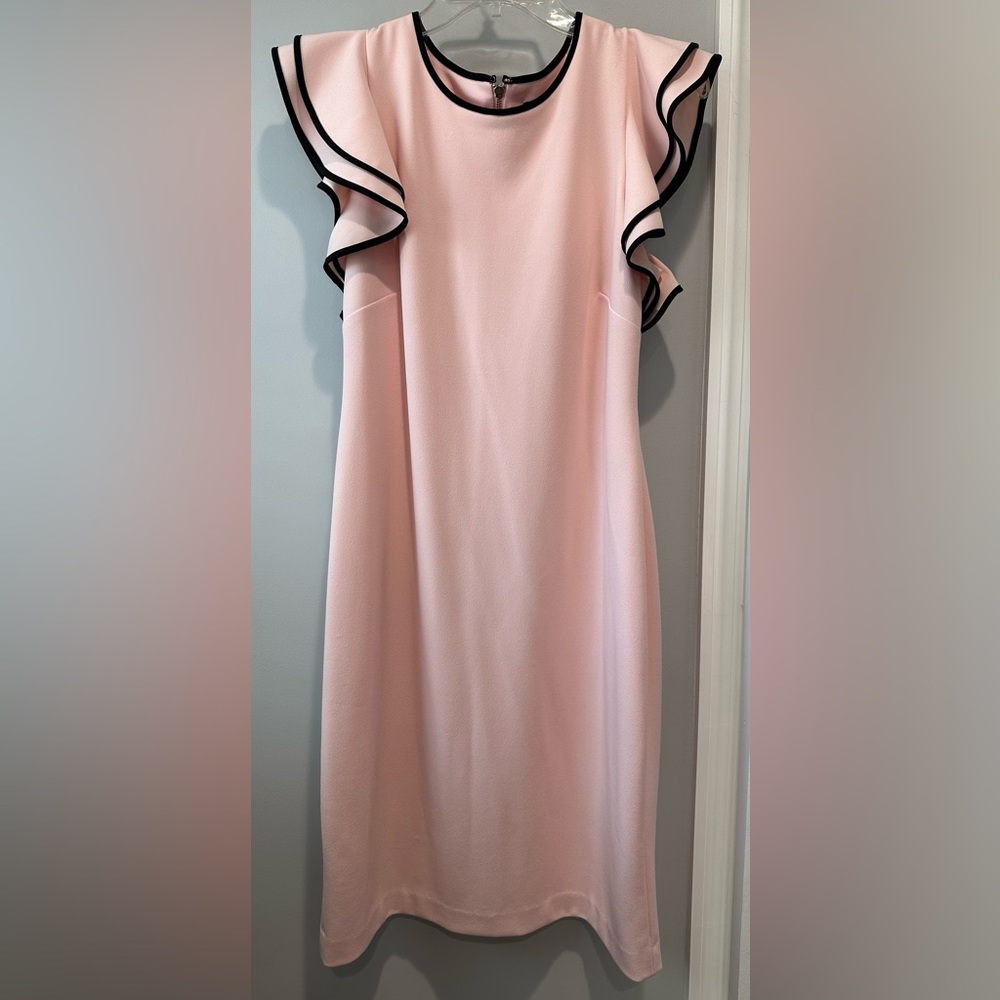 Tommy Hilfiger Flutter Sleeve Dress, woman size 10, light pink with black